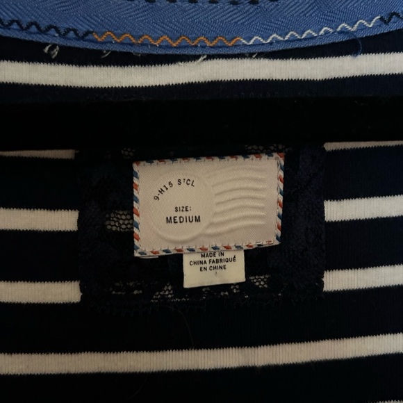 Anthropologie Postmark Navy and White Striped Top with Ruffle Detail Size Medium - Picture 9 of 10